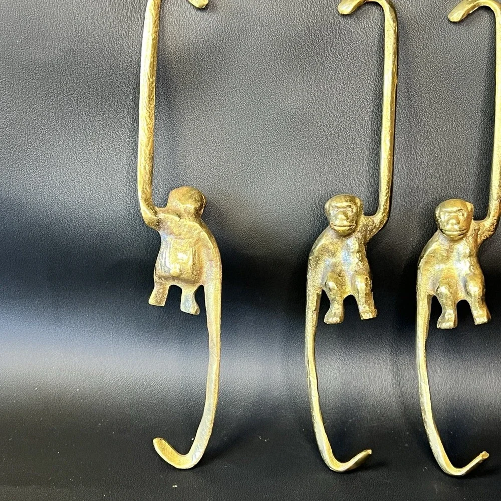 Vintage Brass Monkey Hanging Hook Hanger - Set of 3 - 8
